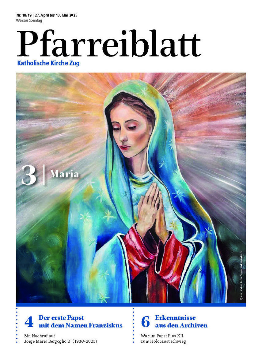 Titelseite des Pfarreiblattes mit Ausgabeangabe, Titelthemen und einem Bild.