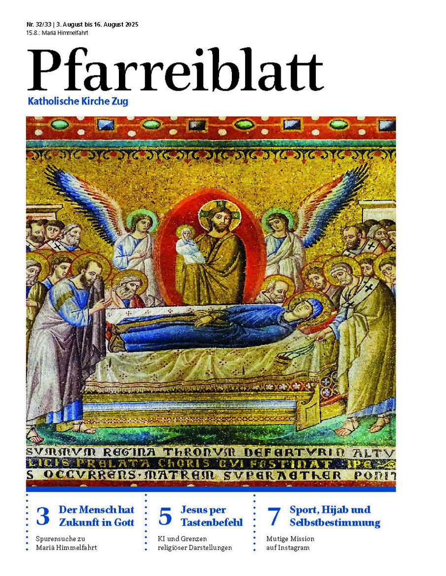 Titelseite des Pfarreiblattes mit Ausgabeangabe, Titelthemen und einem Bild.