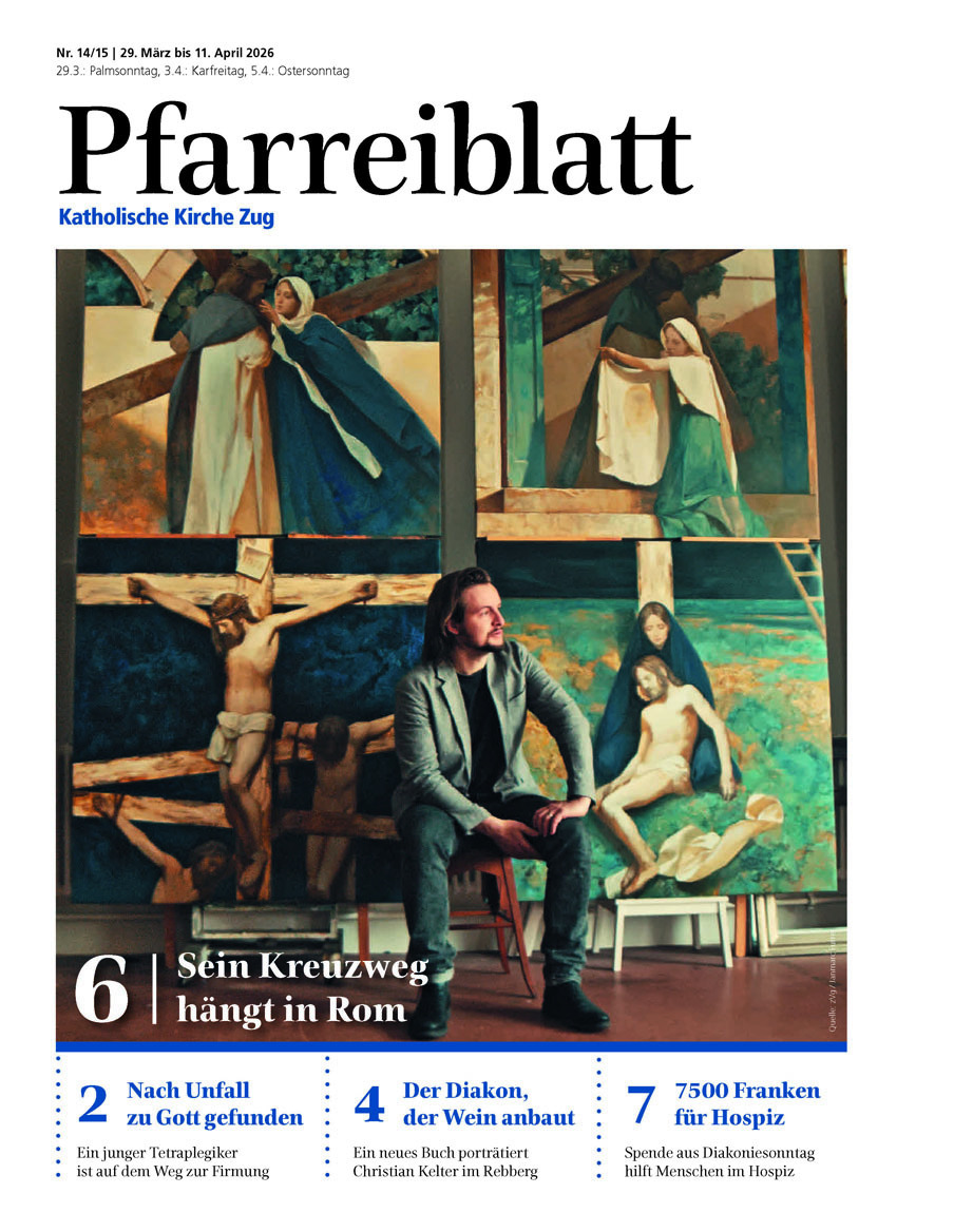 Titelseite des Pfarreiblattes mit Ausgabeangabe, Titelthemen und einem Bild.