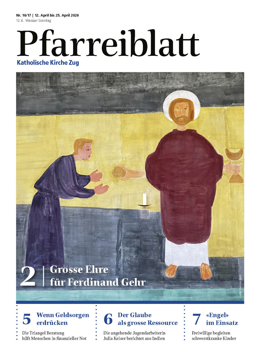Titelseite des Pfarreiblattes mit Ausgabeangabe, Titelthemen und einem Bild.