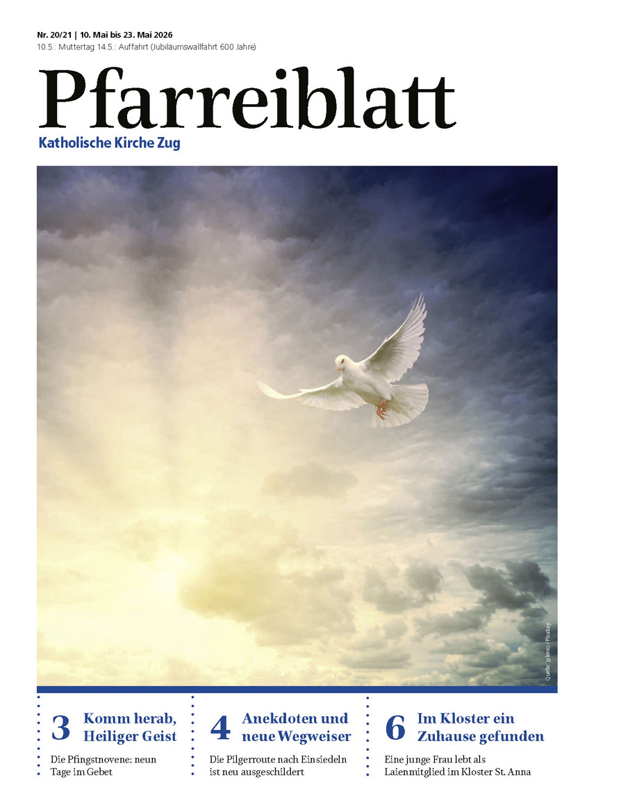 Titelseite des Pfarreiblattes mit Ausgabeangabe, Titelthemen und einem Bild.